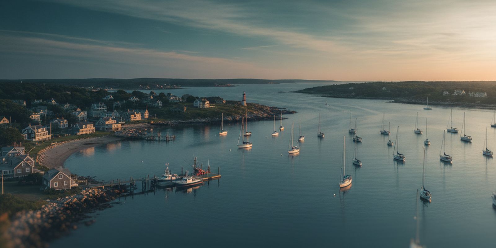 Illustration of a New England harbor with sailboats