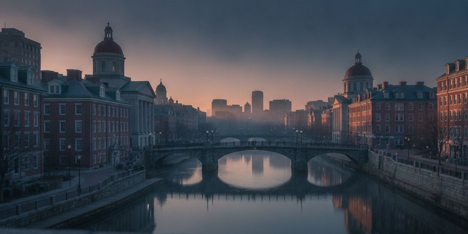 Illustration of a riverfront in downtown Providence