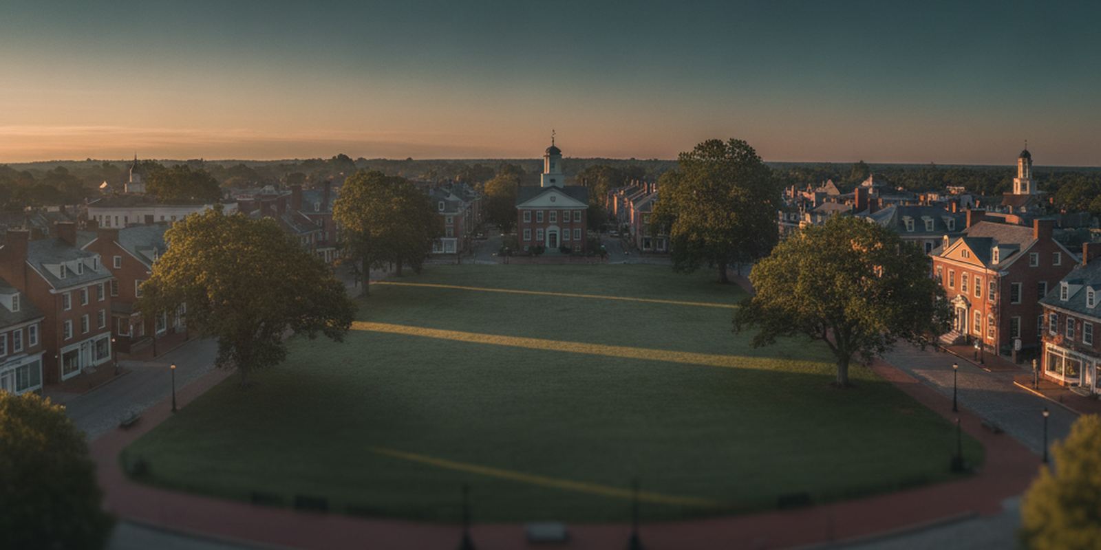 Illustration of a New England town green in Taunton